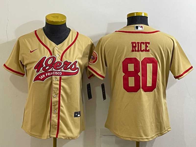Womens San Francisco 49ers #80 Jerry Rice Gold With Patch Cool Base Stitched Baseball Jersey->women nfl jersey->Women Jersey